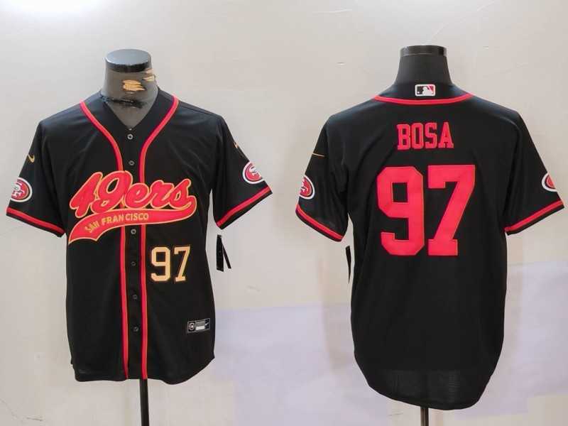 Mens San Francisco 49ers #97 Nick Bosa Black With Patch Cool Base Stitched Baseball Jersey->san francisco 49ers->NFL Jersey
